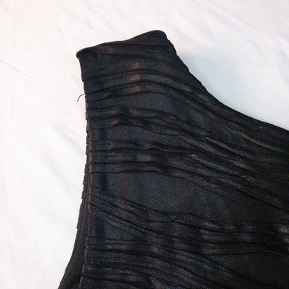 Joseph Ribkoff black pleated sleeveless minidress hanging on hanger with textured fabric image 9