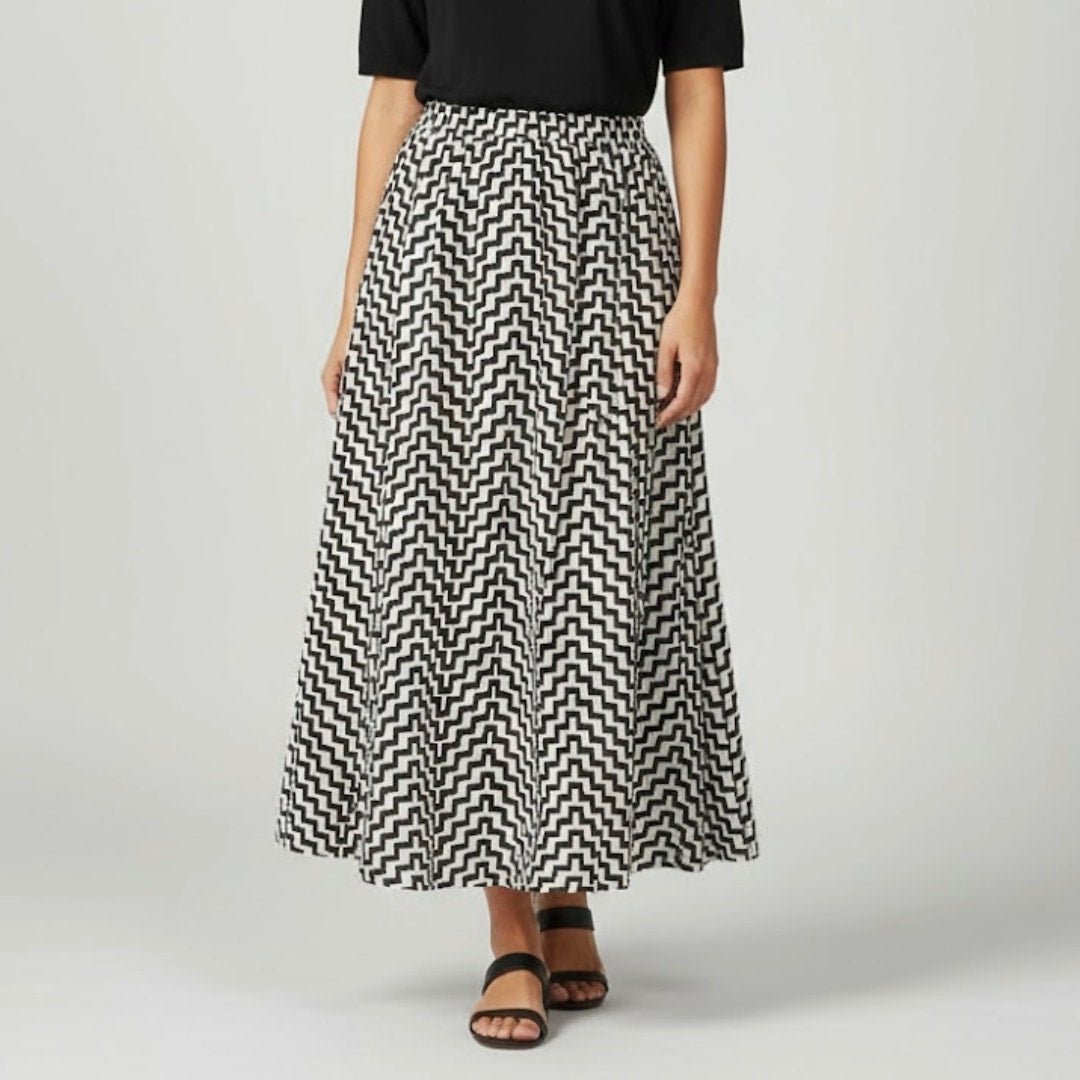 Coco Bianco Black White Chevron Pleated Midi Skirt Womens Small