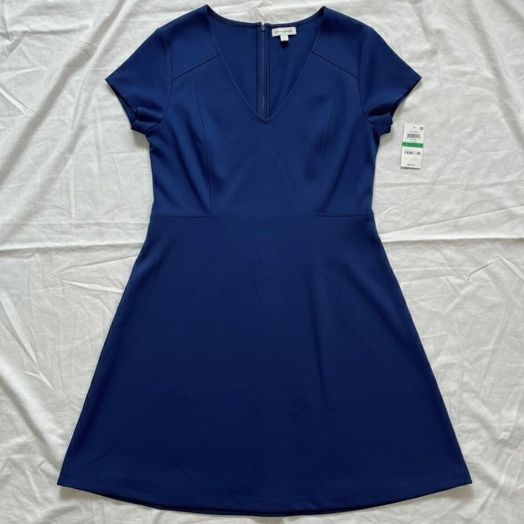 Maison Jules Blu Notte Fit & Flare Blue Pleated Mini Dress Womens Large
