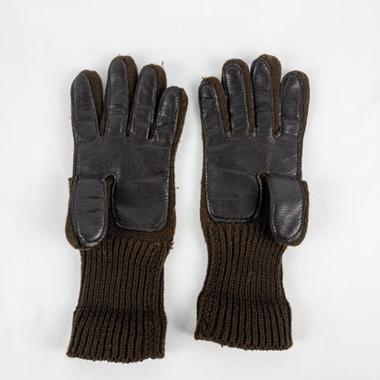 Interpur Vintage Brown Knit Fabric Vinyl Patch Gloves Womens One Size