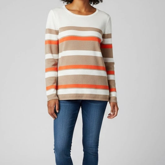 Cupio Tan White Striped Sweater Top Womens Medium
