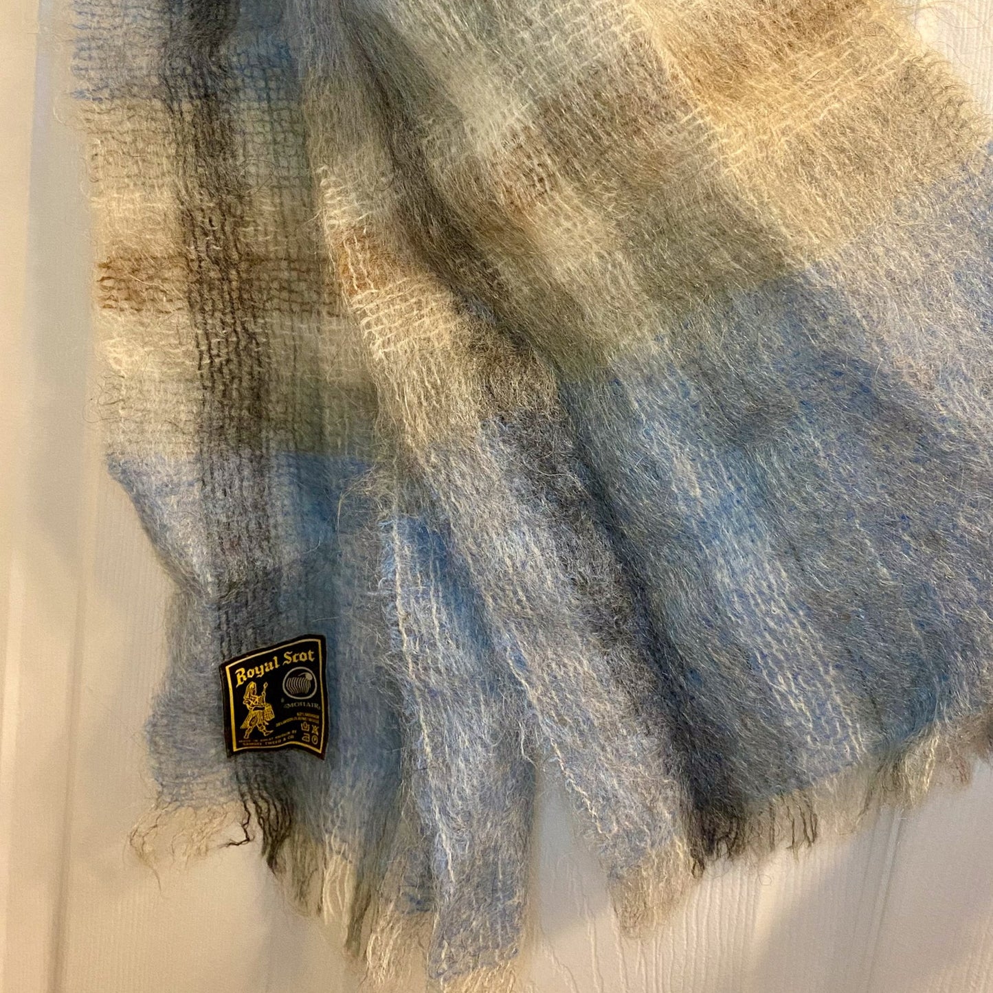 Samuel Tweed & Co Vintage Royal Scot Mohair Blue Knit Wool Scarf Unisex One Size