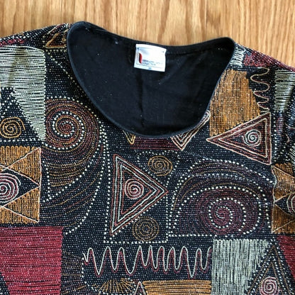 Hermann Lange Multicolor Black Red Beaded Blouse Womens 38 Small Medium
