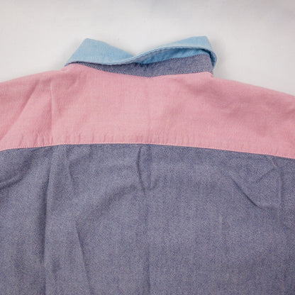 American Eagle Slim Fit Colorblock Pink Blue Button Shirt Mens Medium