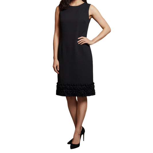 Taylor Black Ruffle A-Line Midi Dress Womens 12
