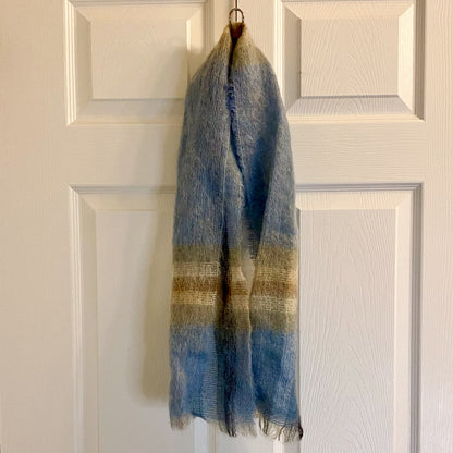 Samuel Tweed & Co Vintage Royal Scot Mohair Blue Knit Wool Scarf Unisex One Size