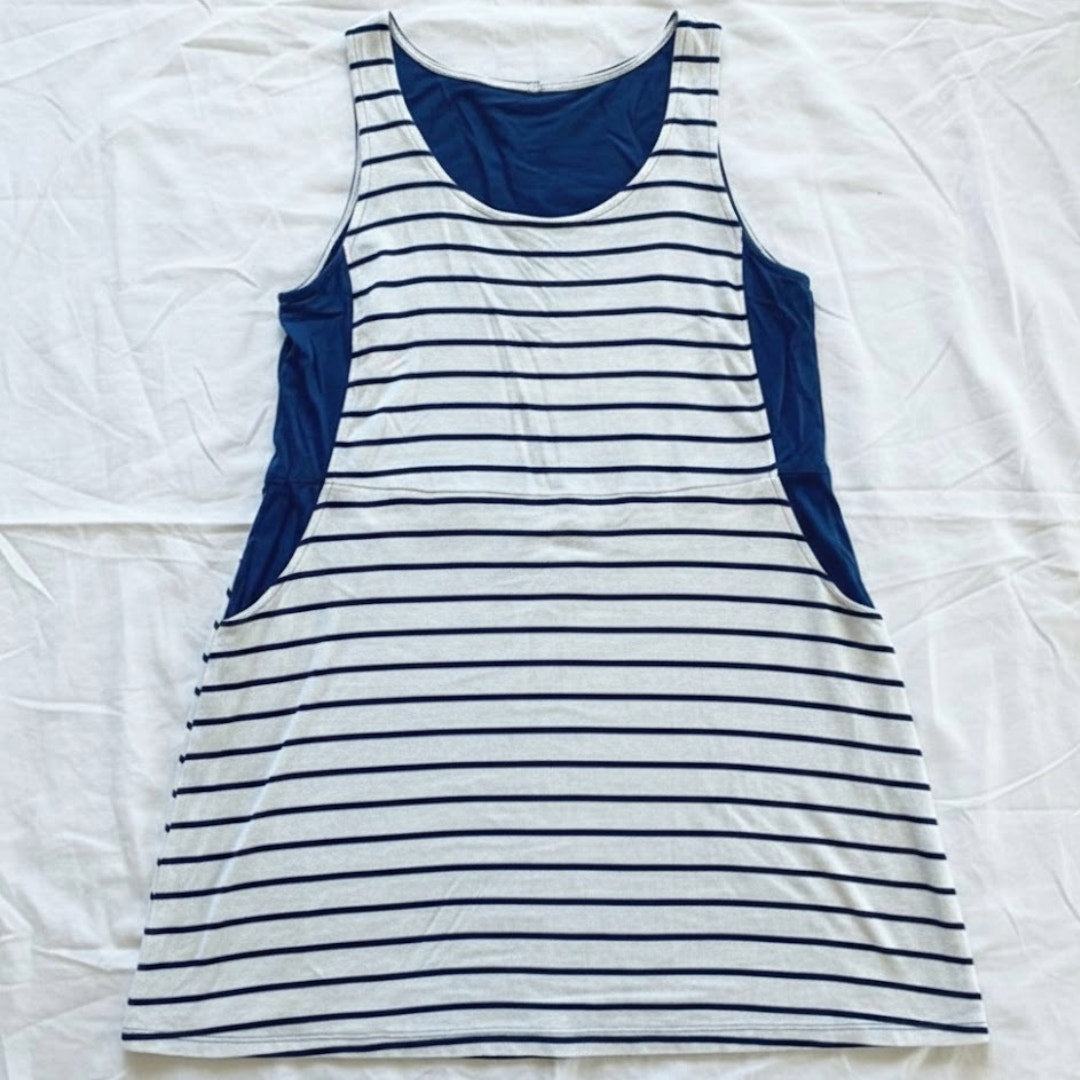 Pink Rose Blue Striped Sleeveless Mini Shirt Dress Womens Large