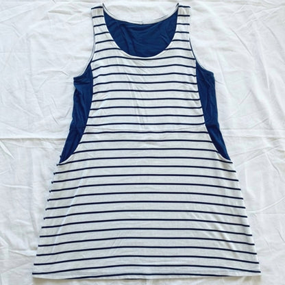 Pink Rose Blue Striped Sleeveless Mini Shirt Dress Womens Large