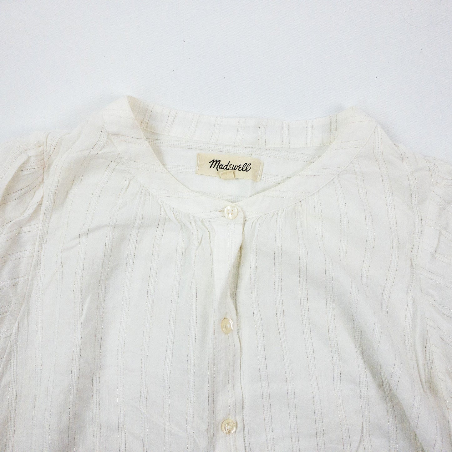 Madewell White Metallic Silver Striped Blouse Womens Small