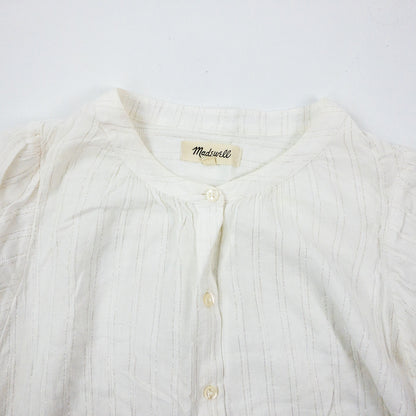 Madewell White Metallic Silver Striped Blouse Womens Small