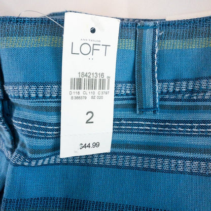 Ann Taylor LOFT Striped Blue Green White Mini Shorts Womens Size 2