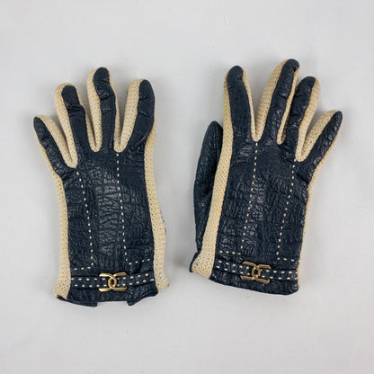 Aris Snuggler Vintage Blue Beige Vinyl Knit Gloves Womens One Size
