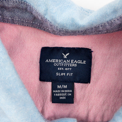 American Eagle Slim Fit Colorblock Pink Blue Button Shirt Mens Medium