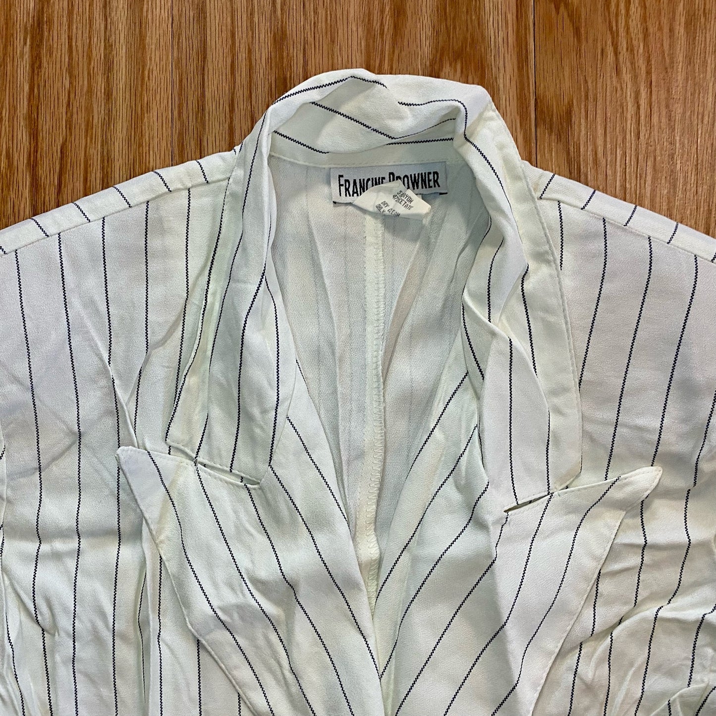 Francine Browner Vintage White Stripe Long Oversized Blazer Womens 6