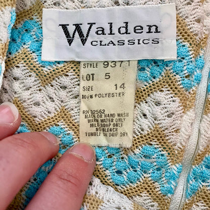Walden Classics Vintage Blue Crochet Knit Midi Dress Womens Small