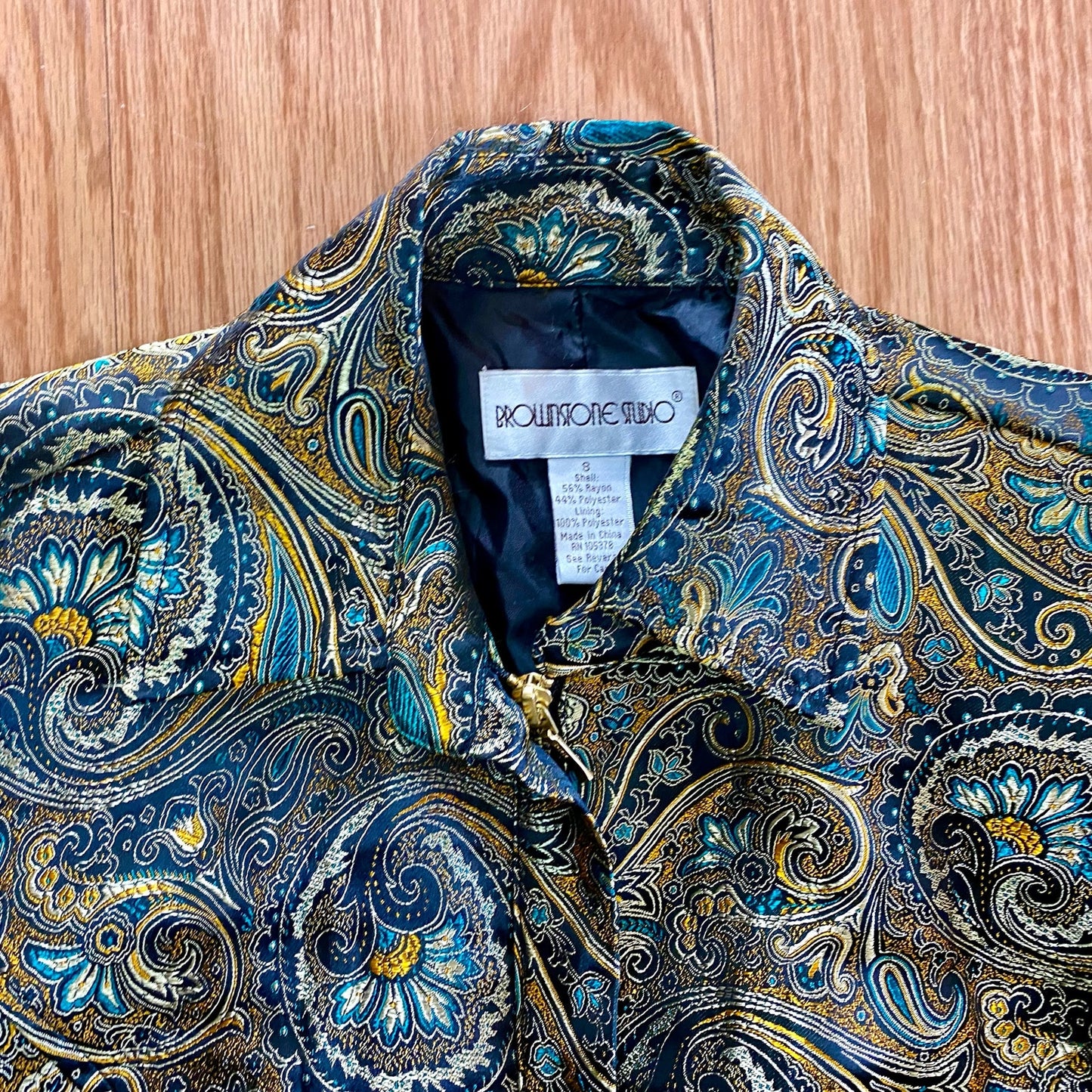 Brownstone Studio Vintage Gold Teal Paisley Jacket Womens Small