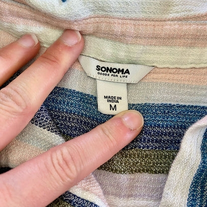 Sonoma Multicolor Striped Blue Cotton Button-up Shirt Blouse Womens Medium