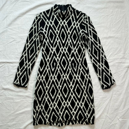 Tucker Black White Diamond Stripe Mini Sweater Dress Womens Small