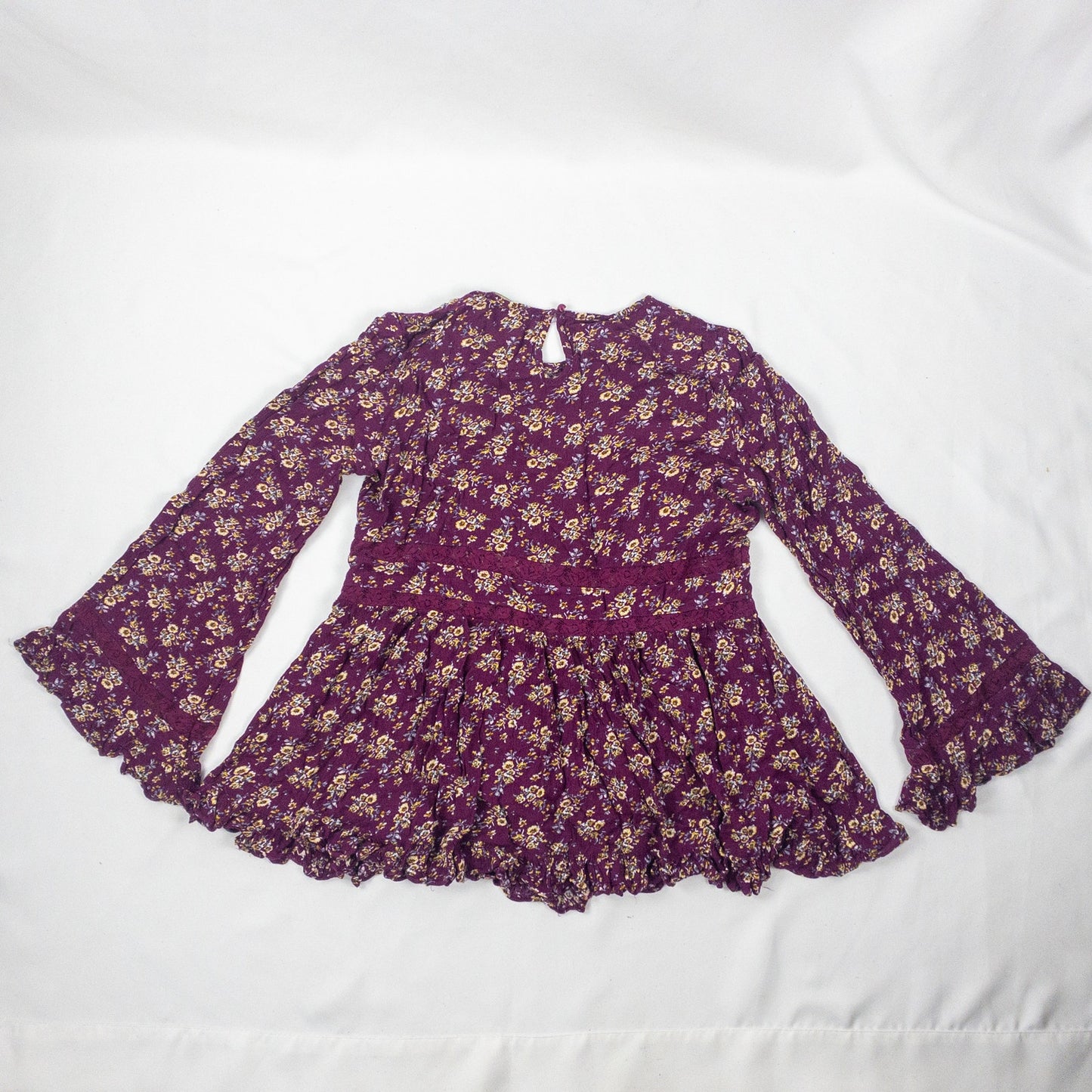 Suzanne Betro Purple Floral Boho Peasant Blouse Womens Large