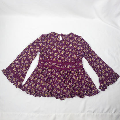 Suzanne Betro Purple Floral Boho Peasant Blouse Womens Large