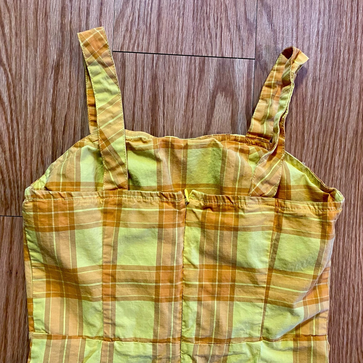 Arizona Jean Co Vintage Yellow Plaid Mini Jumper Dress Womens Small / Medium
