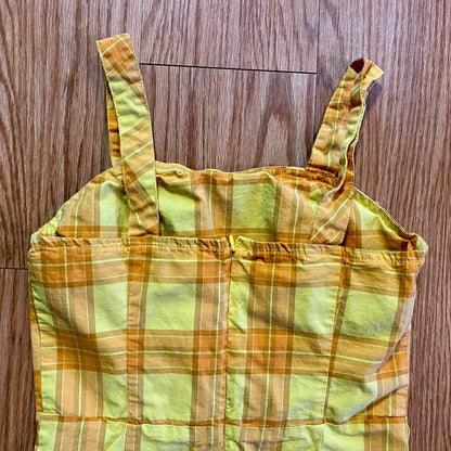 Arizona Jean Co Vintage Yellow Plaid Mini Jumper Dress Womens Small / Medium