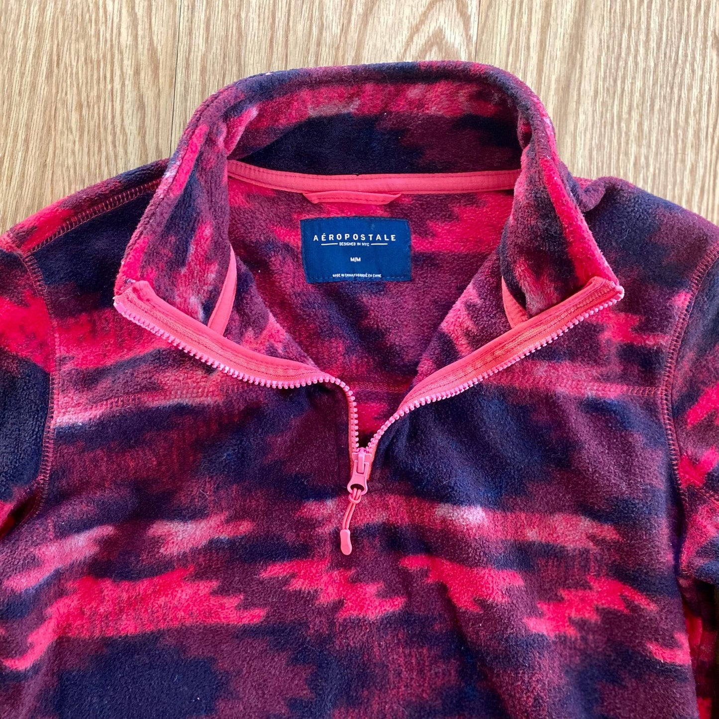Aeropostale Pink Tribal Fleece Quarter Zip Sweater Top Womens Medium