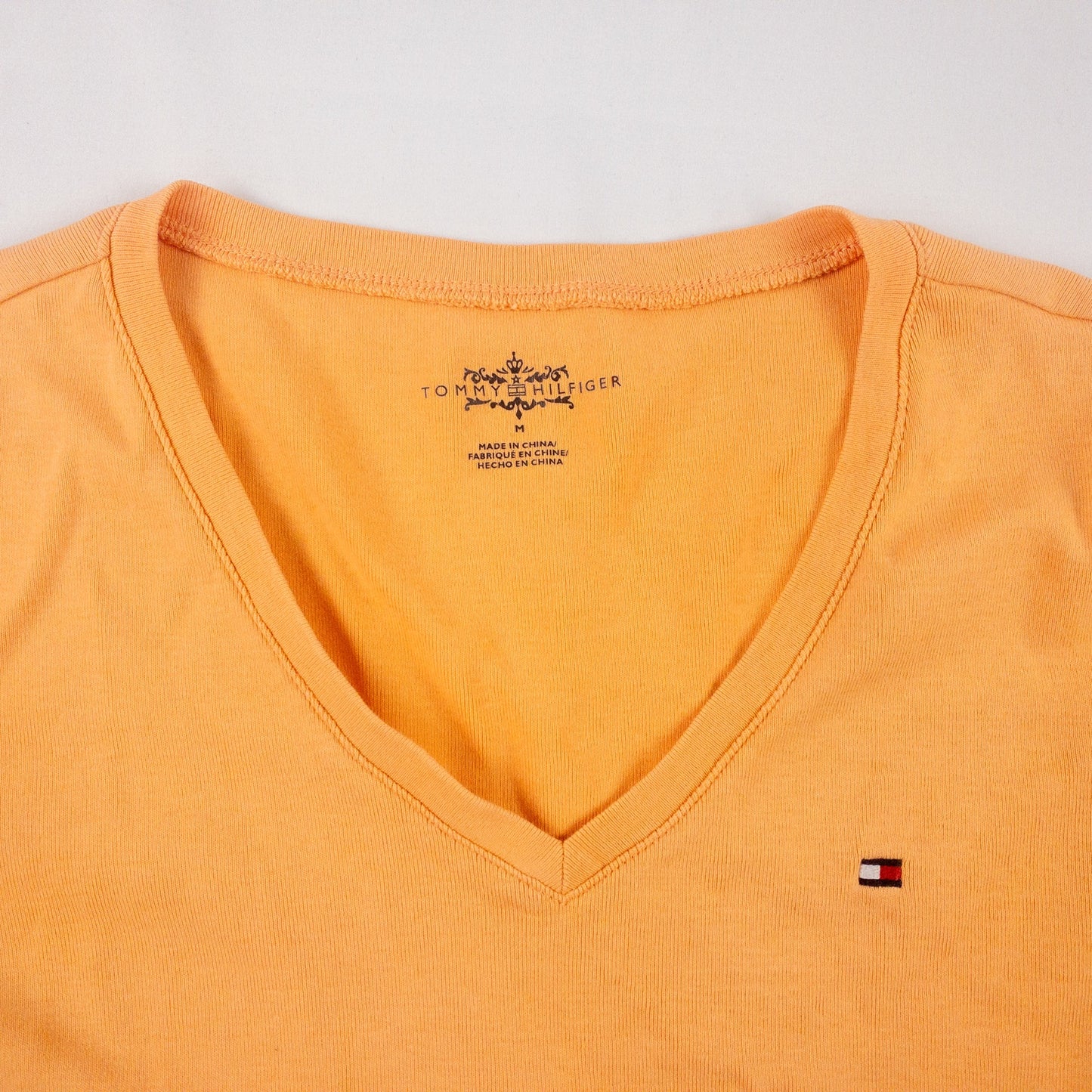 Tommy Hilfiger Orange Peach V Neck Tee Shirt Womens Medium