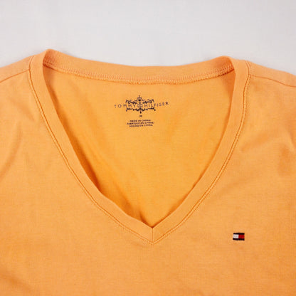 Tommy Hilfiger Orange Peach V Neck Tee Shirt Womens Medium