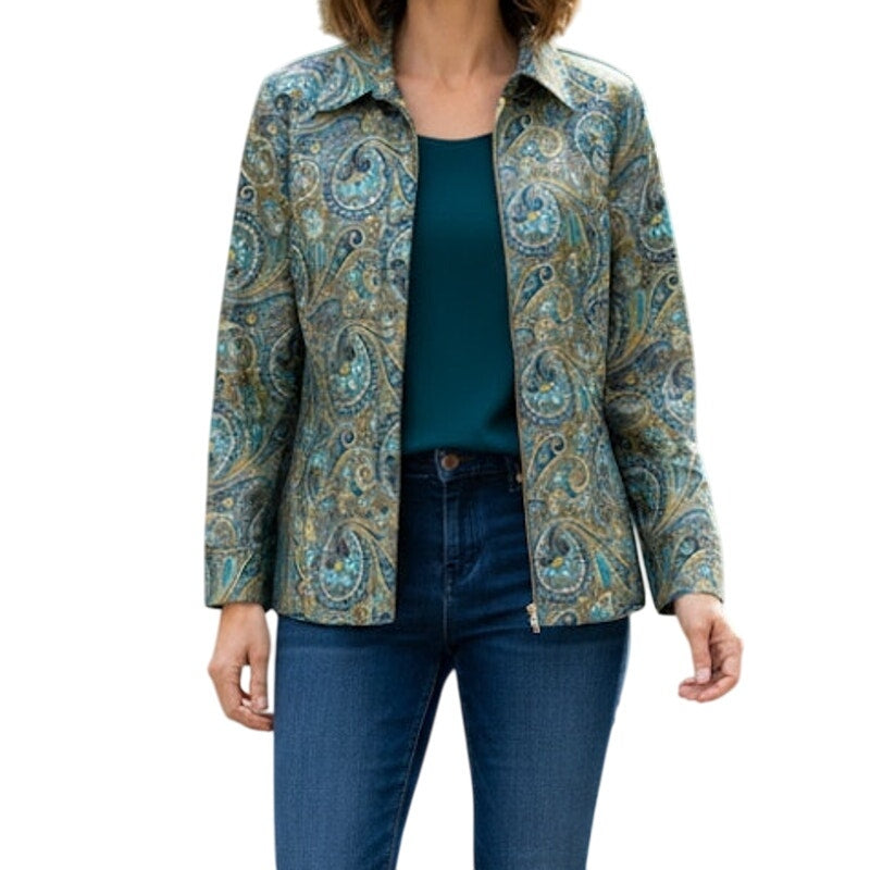 Brownstone Studio Vintage Gold Teal Paisley Jacket Womens Small
