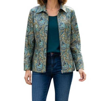 Brownstone Studio Vintage Gold Teal Paisley Jacket Womens Small