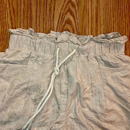 Streetwear Society Beige Linen Paperbag Waist Shorts Womens Medium