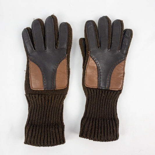 Interpur Vintage Brown Knit Fabric Vinyl Patch Gloves Womens One Size