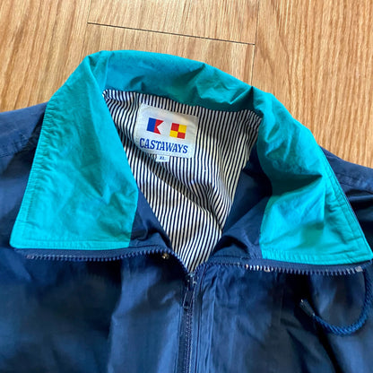 Castaways Vintage Blue Nautical Stripe Windbreaker Jacket Unisex Mens XLarge