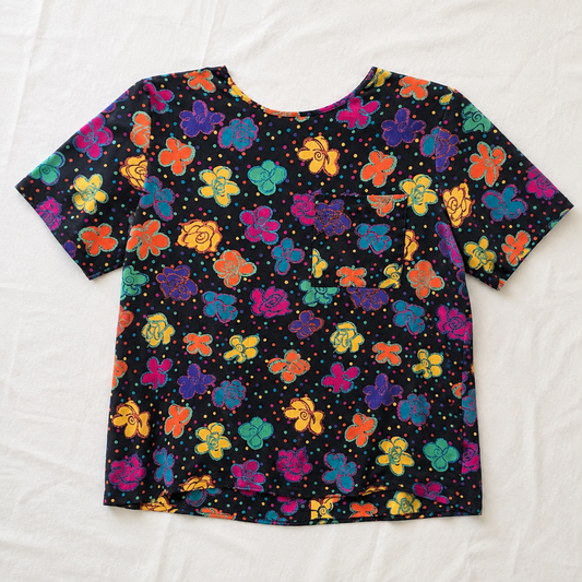 Worthington Vintage Black Multicolor Floral Polka Dot Blouse Womens 8P Medium