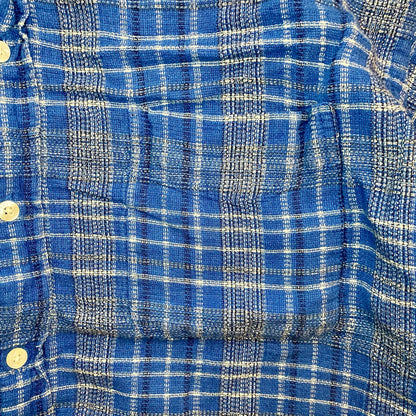Arnold Palmer Sportswear Vintage Blue Plaid Linen Golf Shirt Mens XLarge