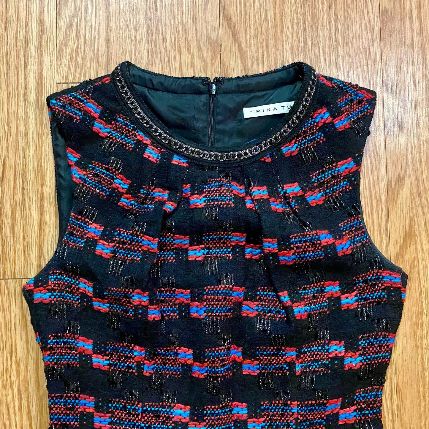 Trina Turk Good Night Tweed Black Scoop Neck Mini Sheath Dress Womens 2