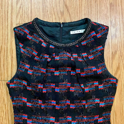 Trina Turk Good Night Tweed Black Scoop Neck Mini Sheath Dress Womens 2