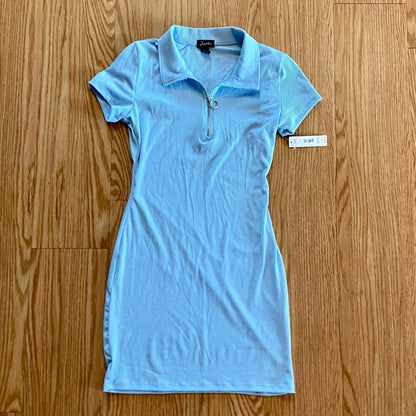 Justify Zip Blue Polo Mini Shirt Dress Juniors Medium Womens XSmall