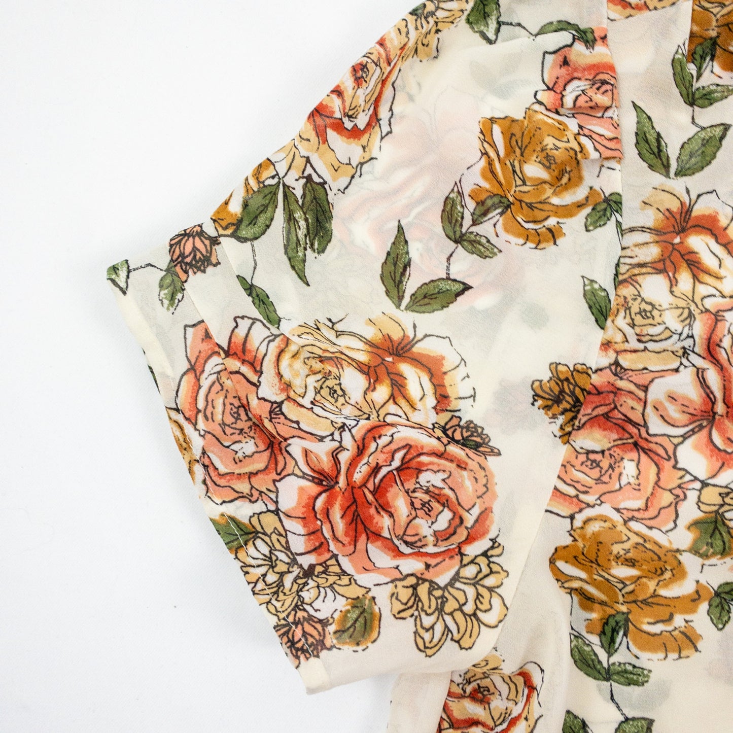 DR2 Floral Rose Beige Pink Sheer Blouse Top Womens Medium
