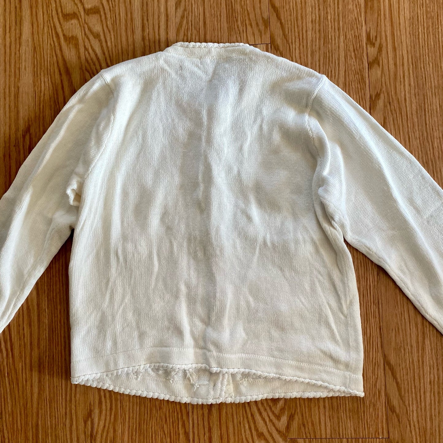 BP Design Vintage Ramie Knit Holly Berry White Sweater Cardigan Womens XLarge