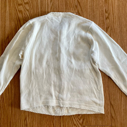 BP Design Vintage Ramie Knit Holly Berry White Sweater Cardigan Womens XLarge