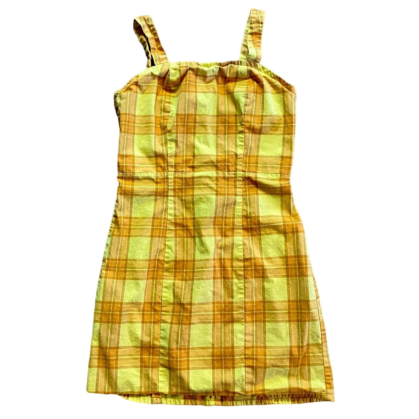 Arizona Jean Co Vintage Yellow Plaid Mini Jumper Dress Womens Small / Medium