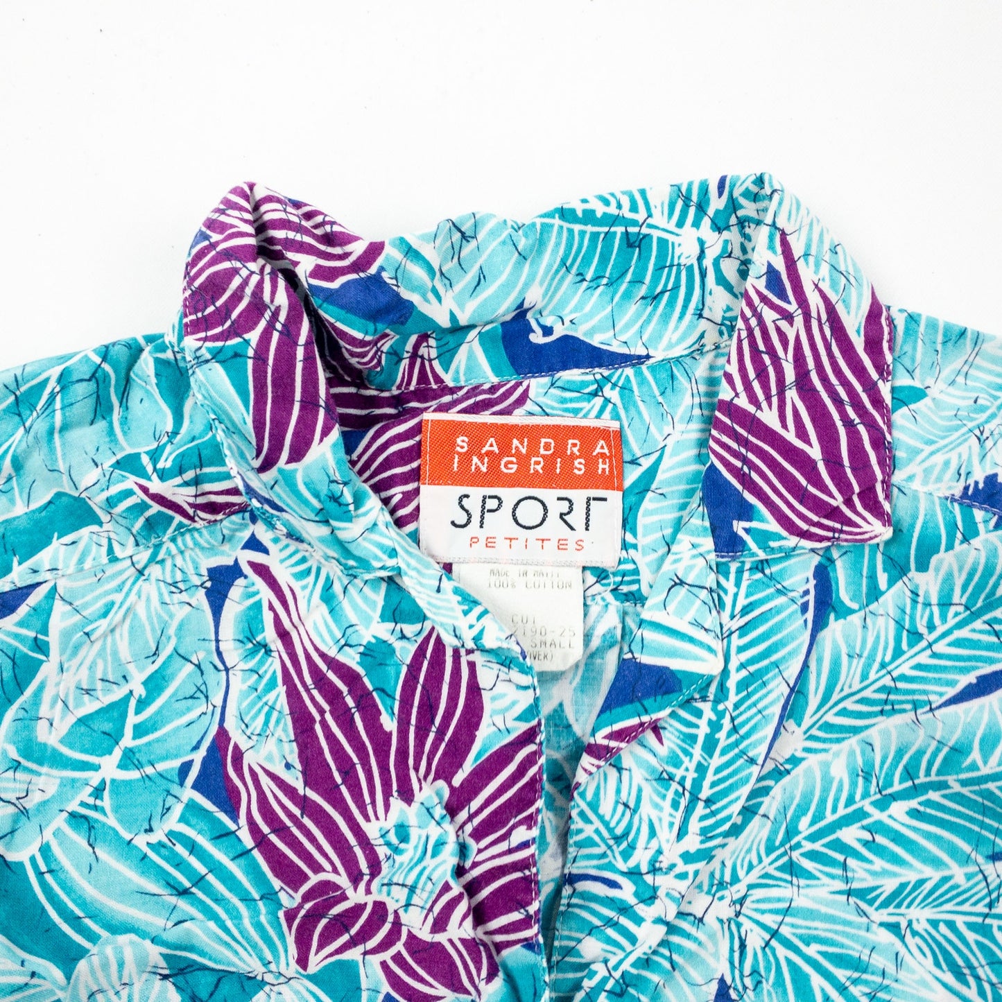Sandra Ingrish Sport Vintage Hawaiian Blue Purple Shirt Womans Small Unisex