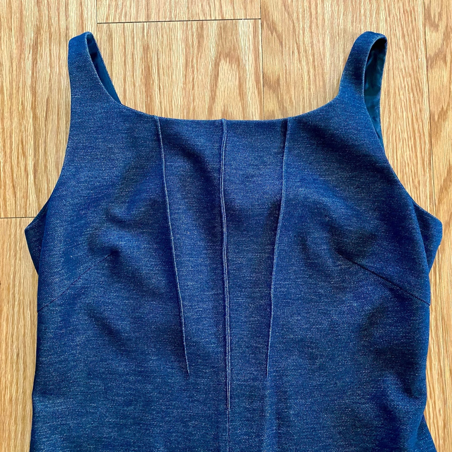 Les Copains BVM Spa Blue Denim Midi Sheath Dress Womens 10 US