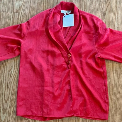 Laura & Jayne Vintage Red Shawl Collar Blouse Shirt Womens 14 Large