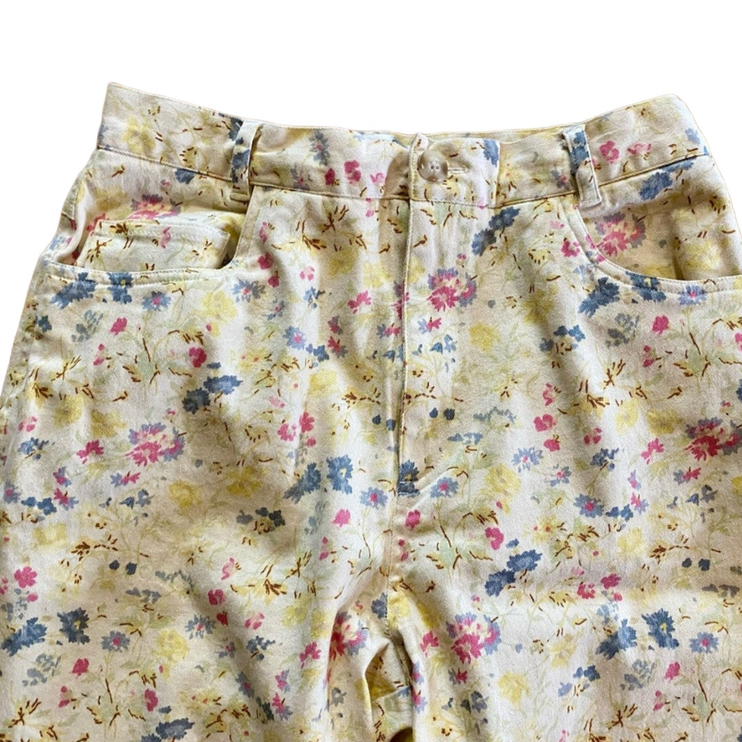 Coldwater Creek Vintage Yellow Pastel Floral Pants Jeans Womens 8