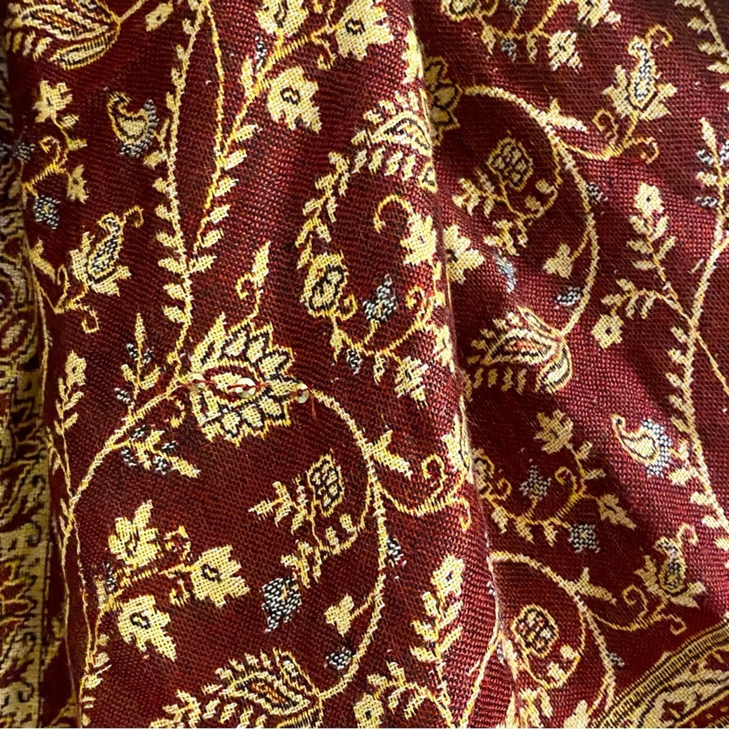 Red Gold Floral Indian Pashmina Shawl Wrap Scarf Fringe Tassel Womens One Size