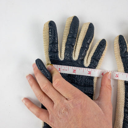 Aris Snuggler Vintage Blue Beige Vinyl Knit Gloves Womens One Size