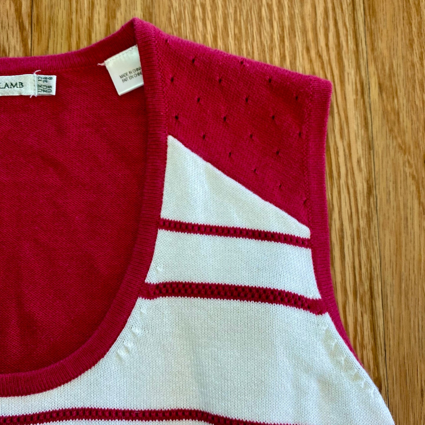 Vintage Green Lamb Y2K Pink & White Sleeveless Tank Top Womens 8 Medium